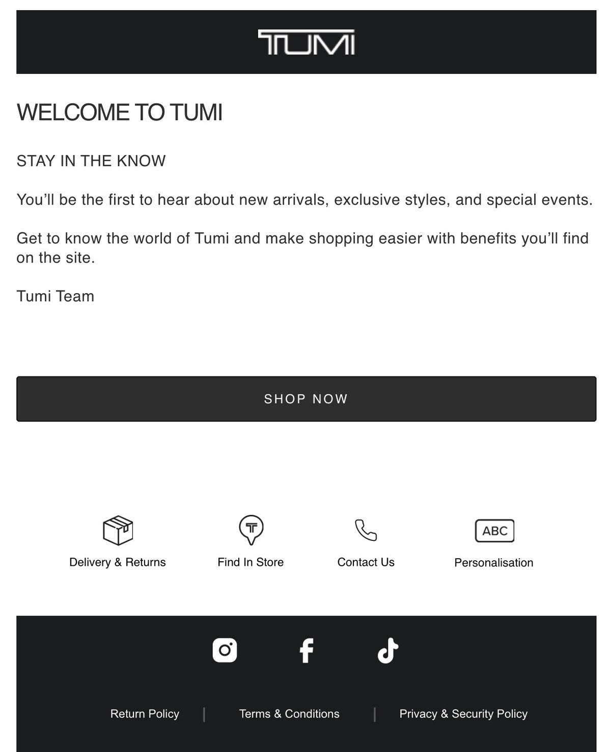 TUMI email before